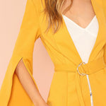 Yellow Split Sleeve Belted Long Sleeve Blazer