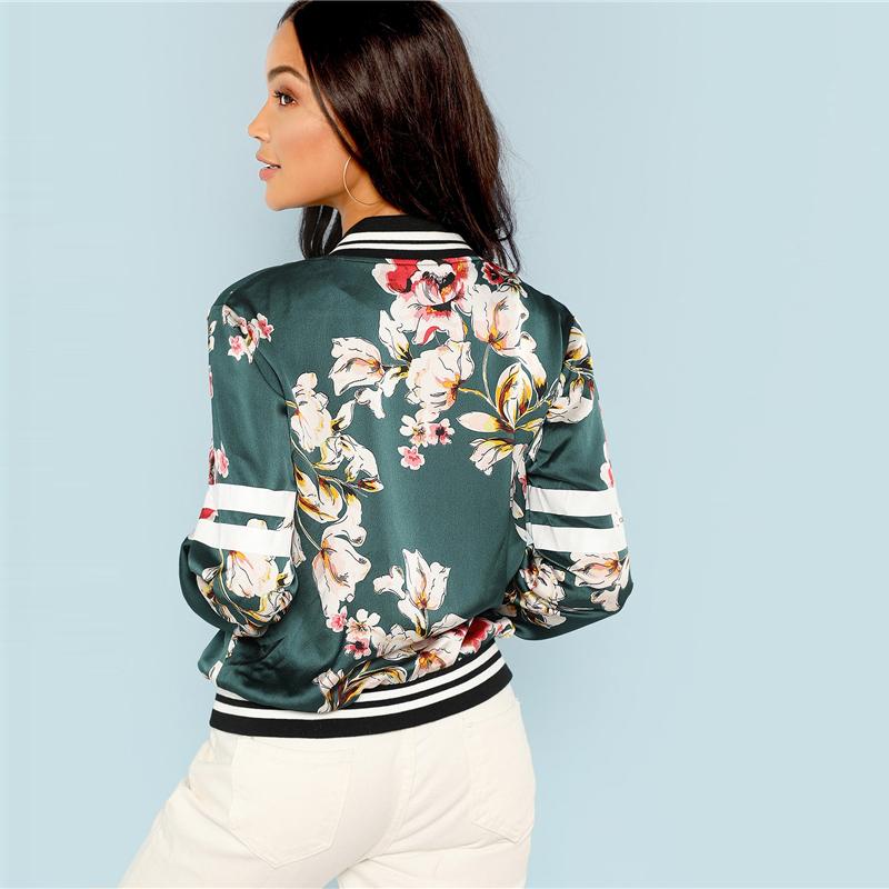 Multi-color Zip Up Floral Bomber Jacket