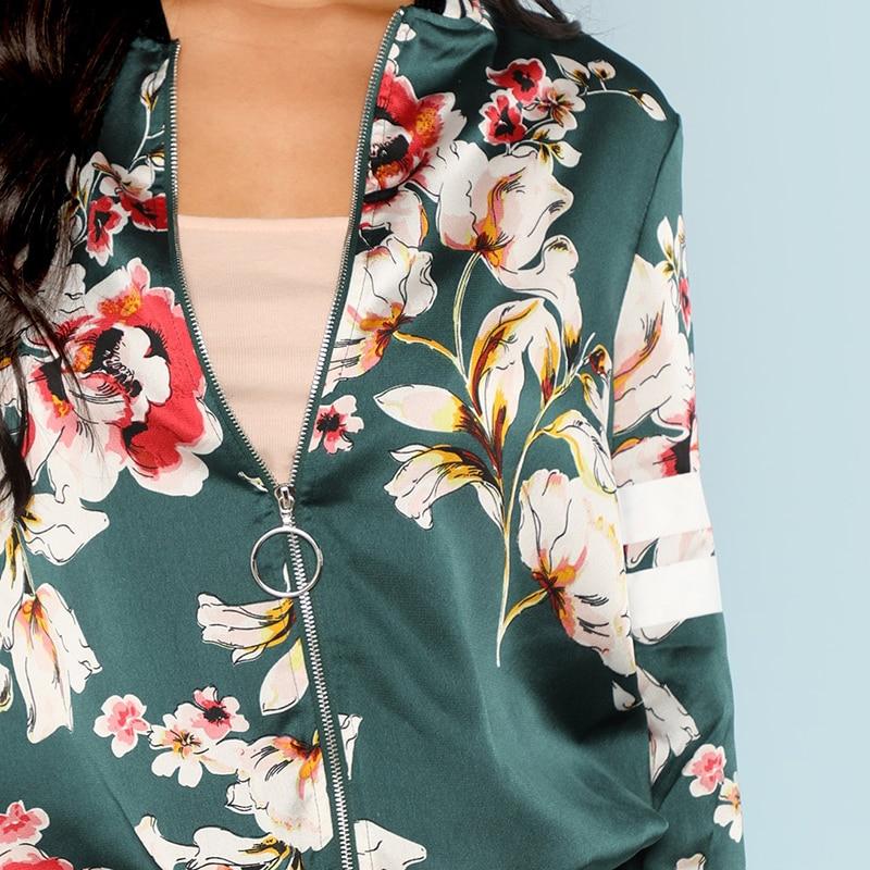 Multi-color Zip Up Floral Bomber Jacket