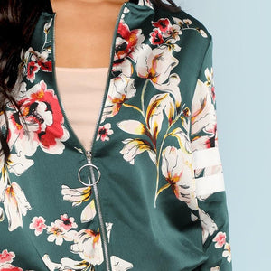 Multi-color Zip Up Floral Bomber Jacket