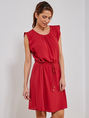 Embroidered Front Frill Hem Dress - Red.